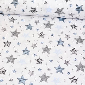 STARS šedé a modré hvězdy (cca 7,5cm) na bílém podkladě